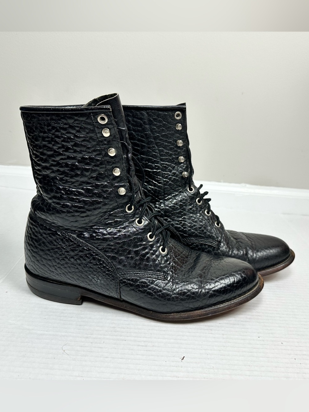 Justin 522 Black Leather Lace Up Western Boots Men’s Size 9.5 EE - Picture 2 of 13